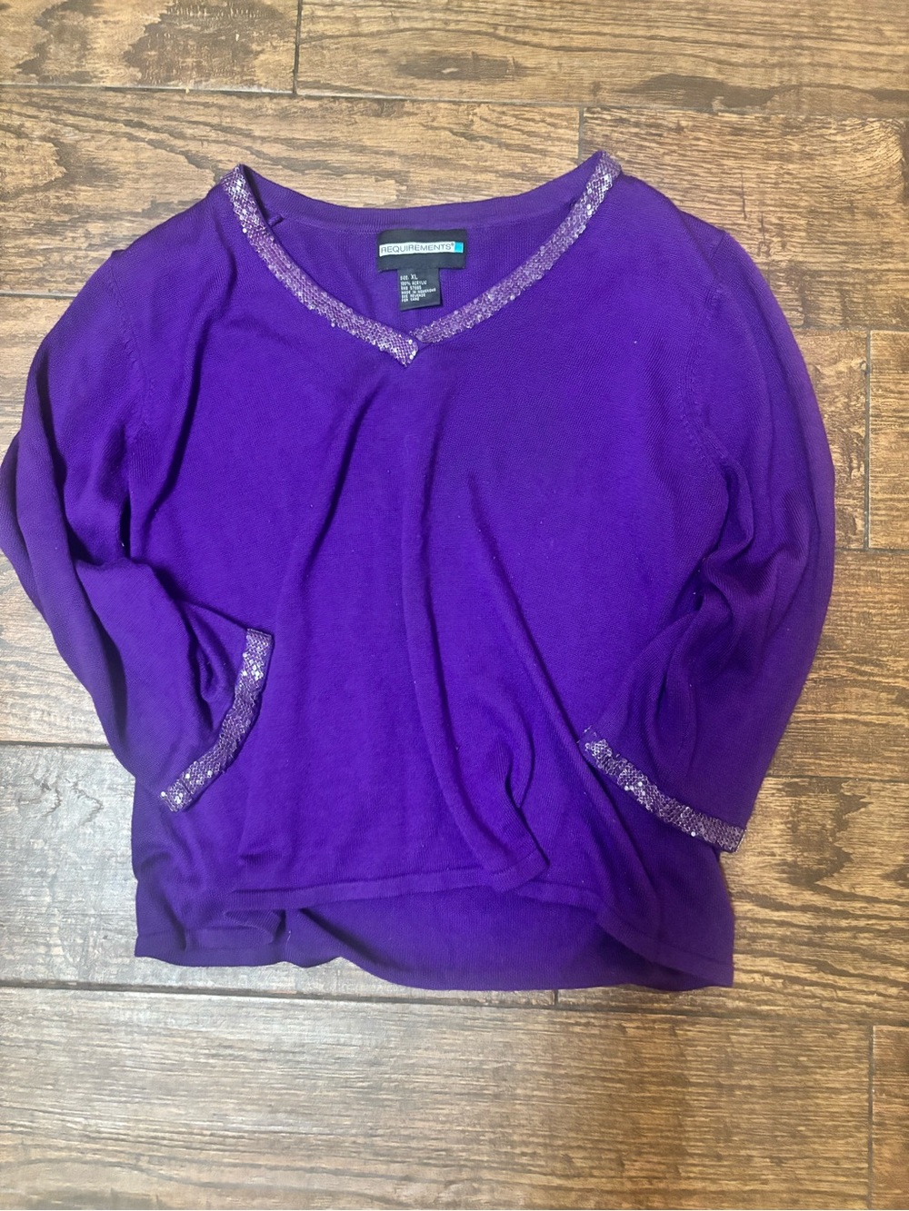 Requirements Purple V‑Neck Sweater with Sequin Trim